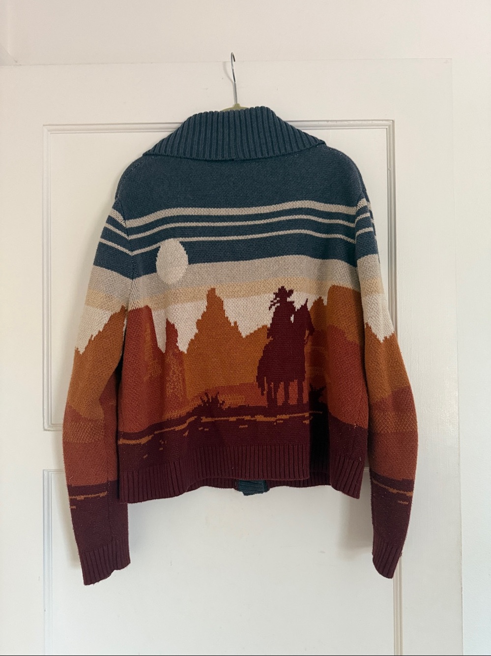Pendleton Scenic Jacquard Shawl-Collar Cardigan in Blue, Rust, Cream, Burgundy - Picture 2 of 10